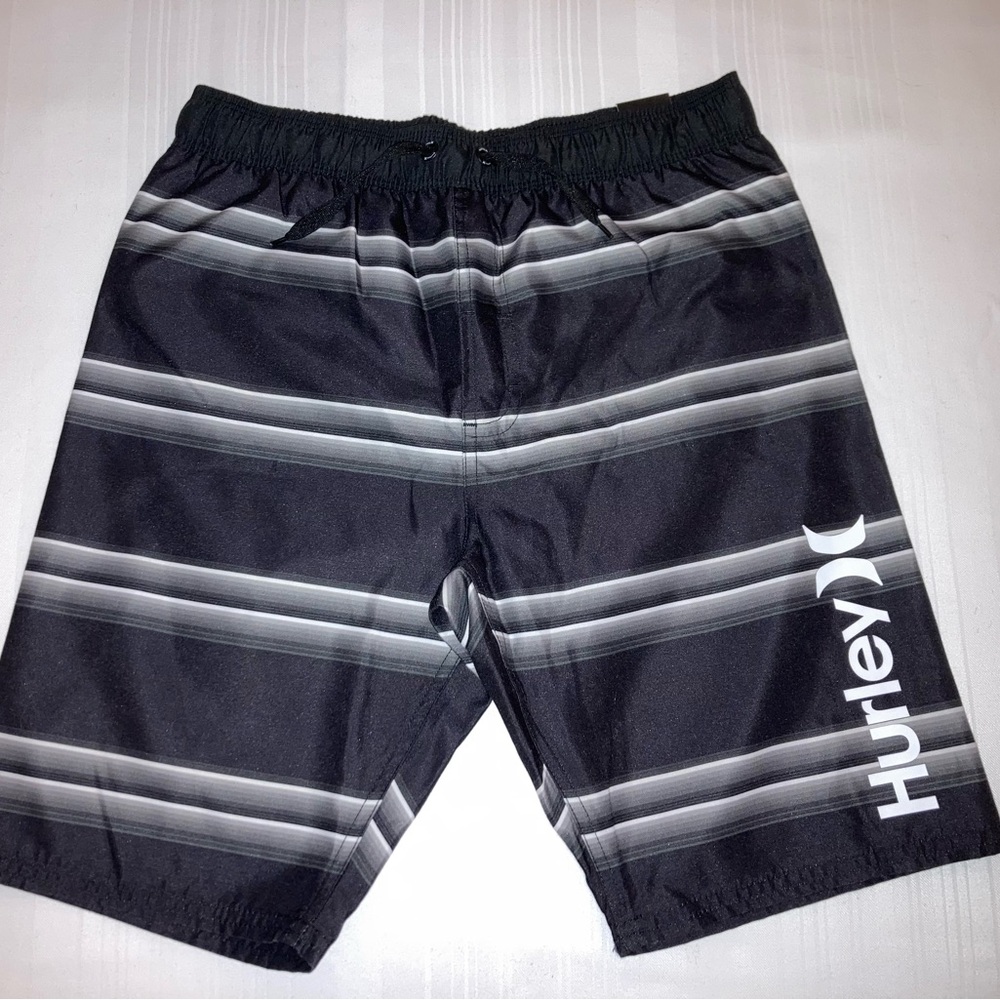 Hurley Boys Swim Shorts NEW Black and White Striped Swim Trunks